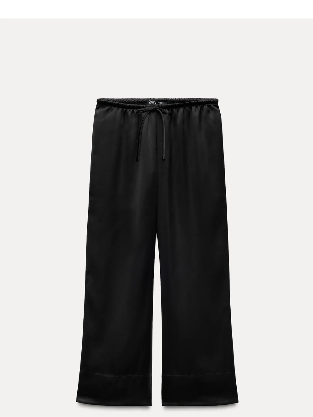 Zara Black Satin Wide-Leg Drawstring Joggers